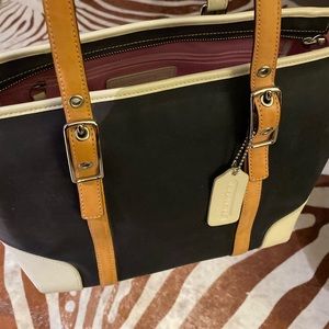 Coach medium navy tote leather handles